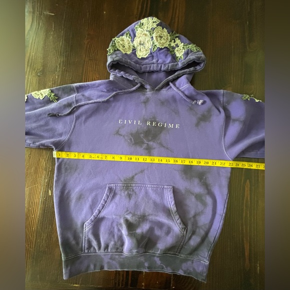 Civil Regime | White Roses Hoodie‎ | Tie Dye Rose Appliqué Sweatshirt | Small - Picture 5 of 7